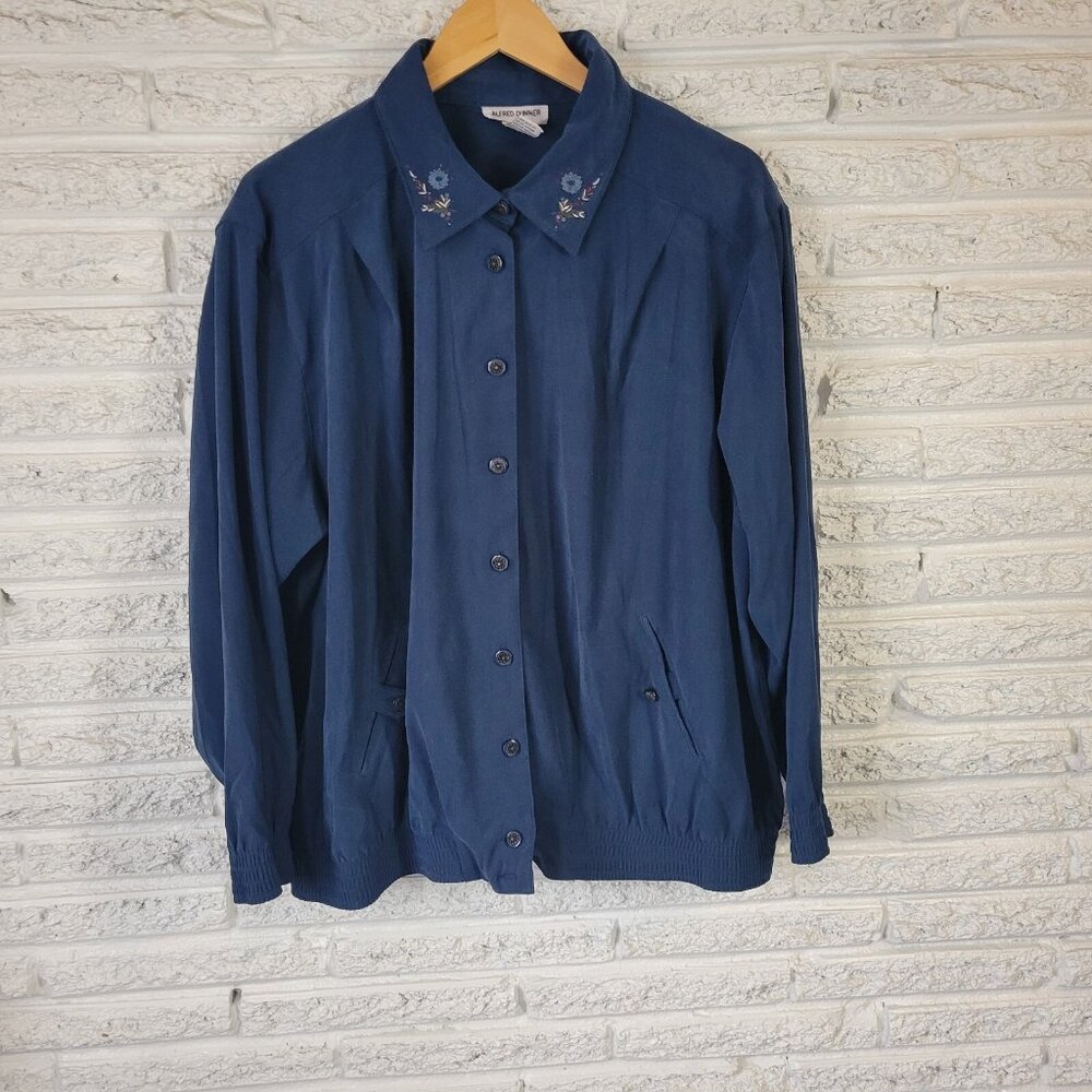 Alfred Dunner Women's Jacket 18W Plus Size Blue Button Up HNGE